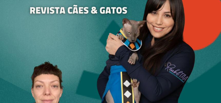 Priscila Toinaki, aluna da FAESDA, com um gato, e a Profª Ivana: artigo científico publicado na Revista Cães & Gatos