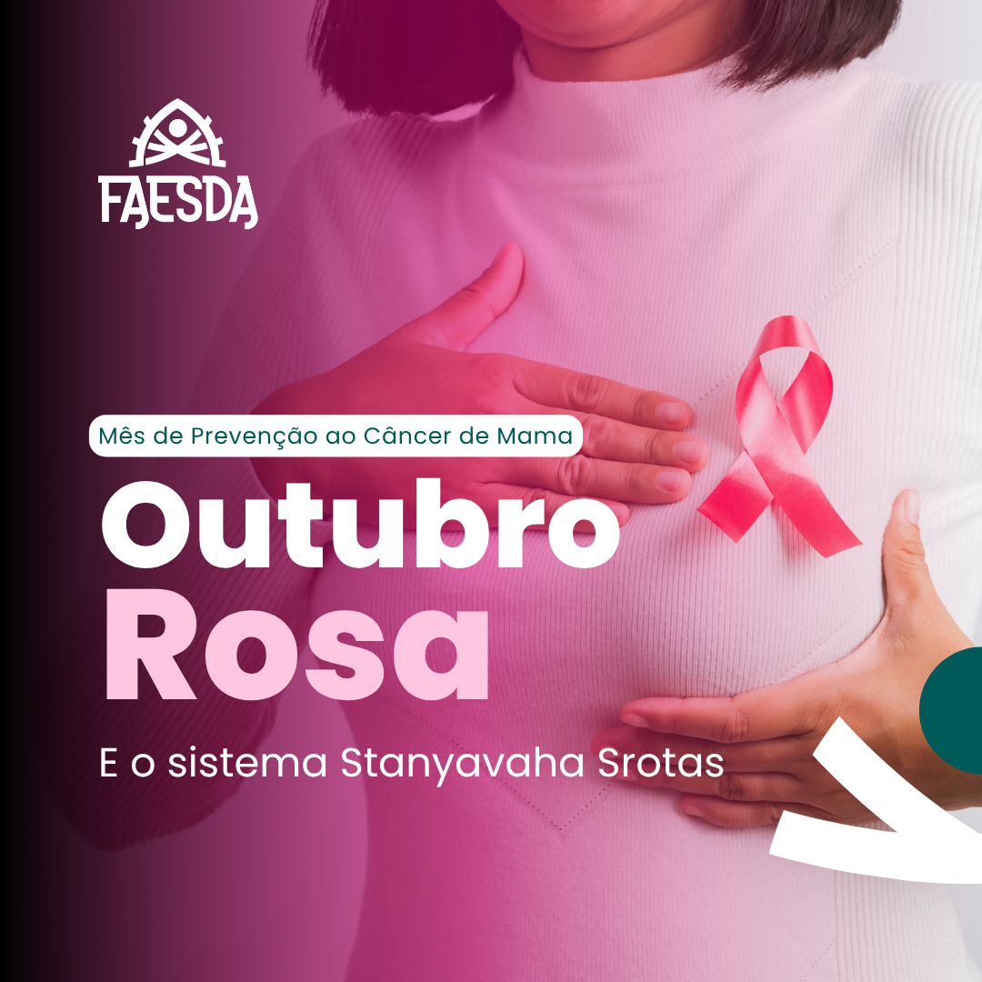 Arte do Outubro Rosa da FAESDA sobre o sistema Stanyavaha Srotas no Ayurveda